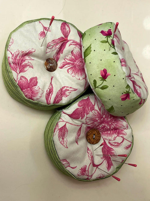 Floral Round Pin Cushion, Handmade Fabric Sewing Tool