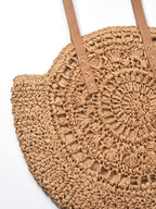 Cosbai - Round Hollow Woven Bag: Beige