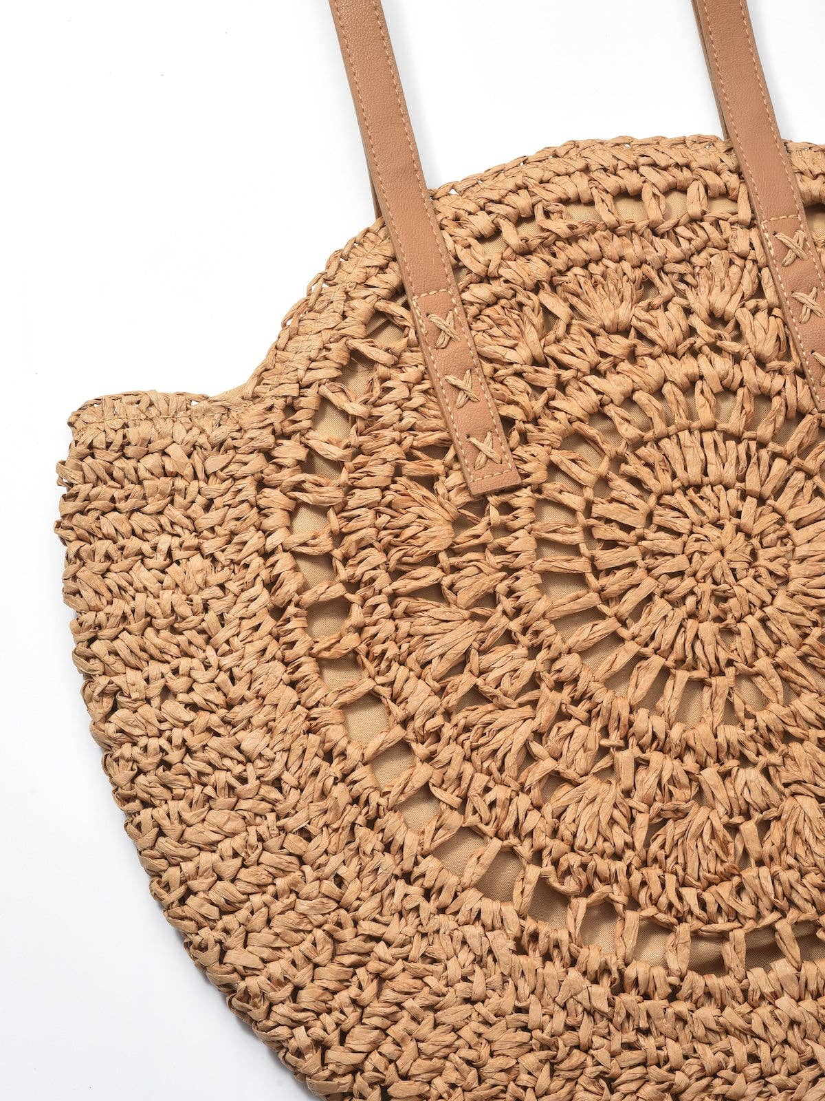 Cosbai - Round Hollow Woven Bag: Beige