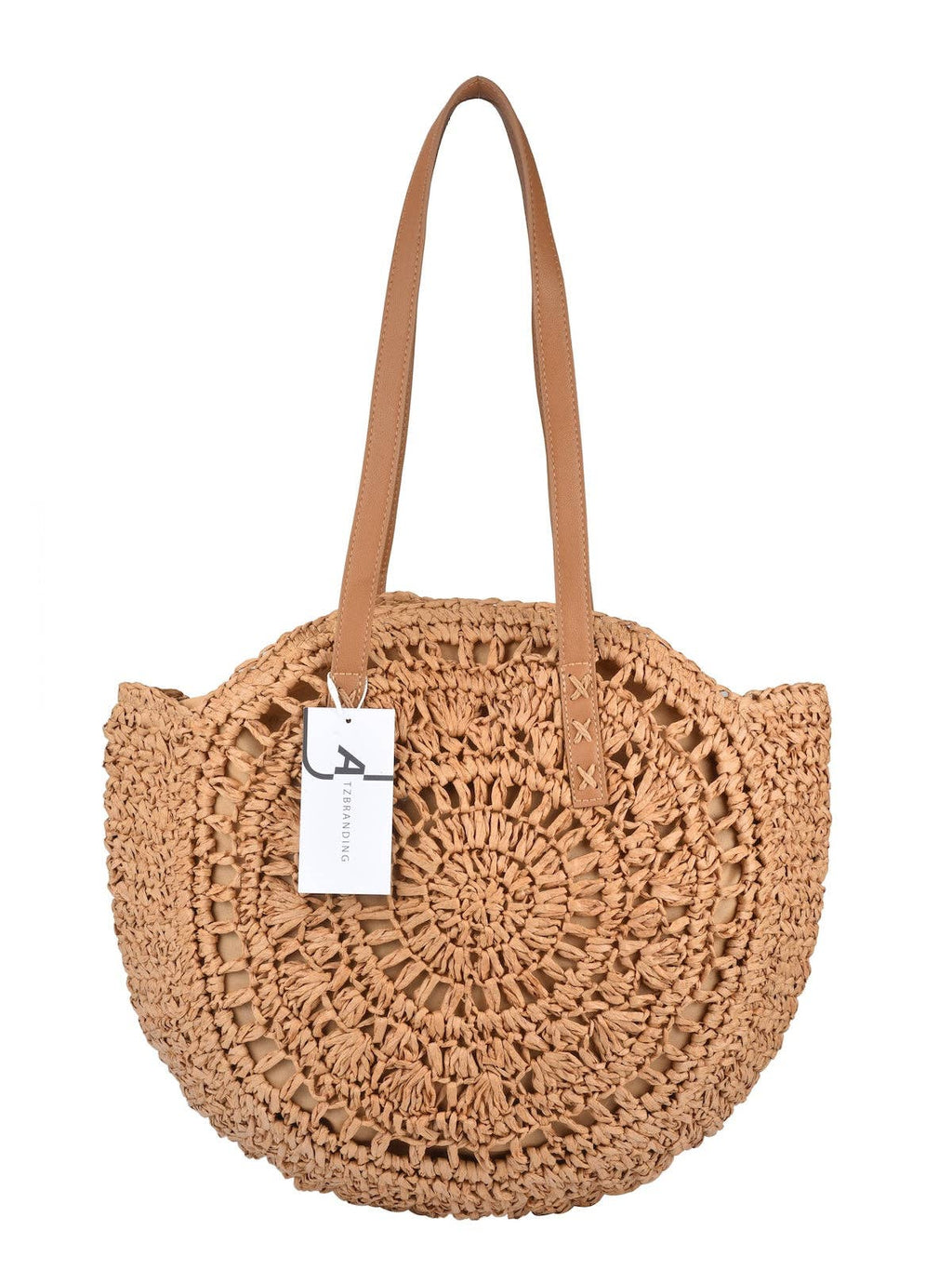 Cosbai - Round Hollow Woven Bag: Beige