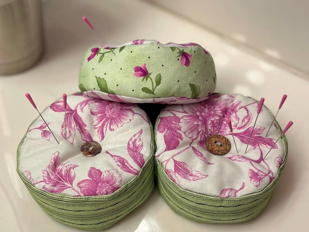 Floral Round Pin Cushion, Handmade Fabric Sewing Tool