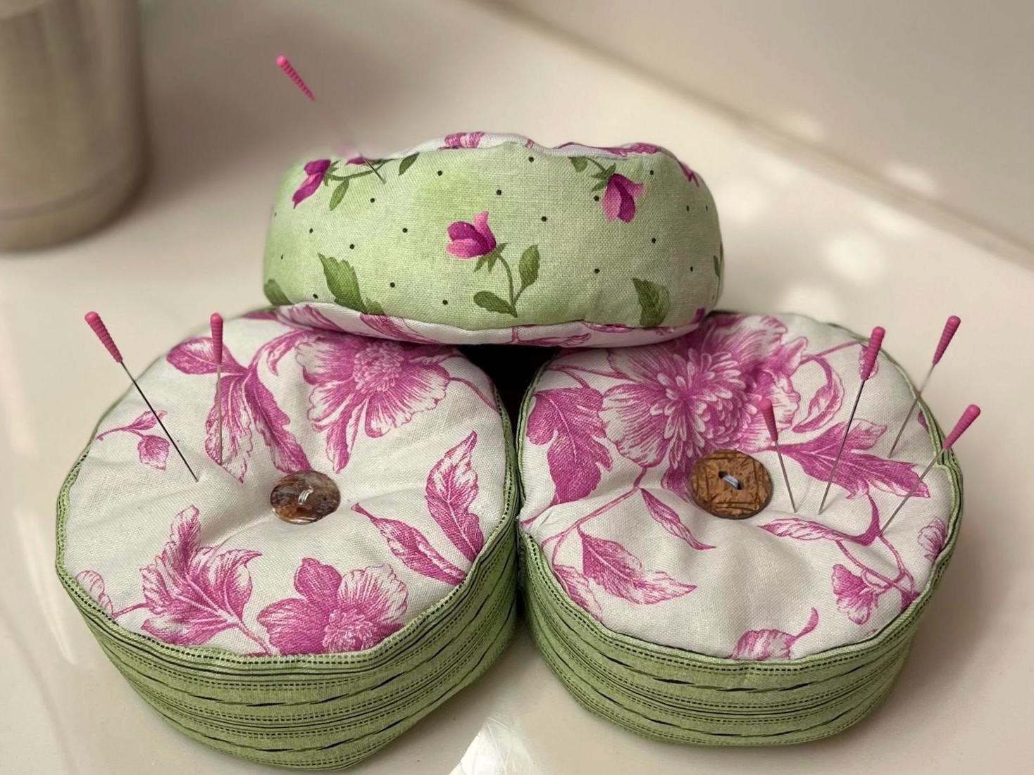 Floral Round Pin Cushion, Handmade Fabric Sewing Tool