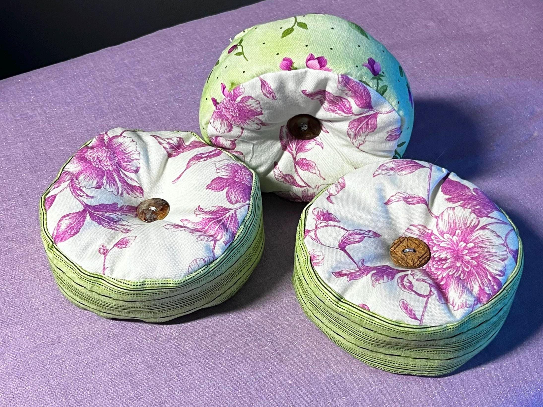 Floral Round Pin Cushion, Handmade Fabric Sewing Tool