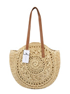 Cosbai - Round Hollow Woven Bag: Beige