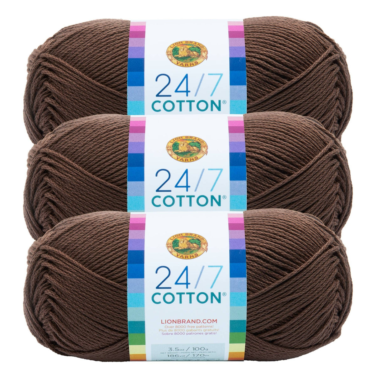 Lion Brand Yarn 24/7 Cotton 3 Pack: Rose
