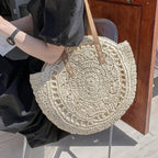 Cosbai - Round Hollow Woven Bag: Beige